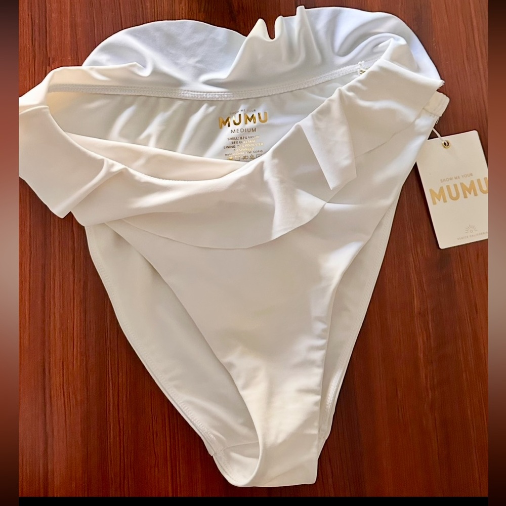 Show Me your MuMu white ruffle bikini top NWT
